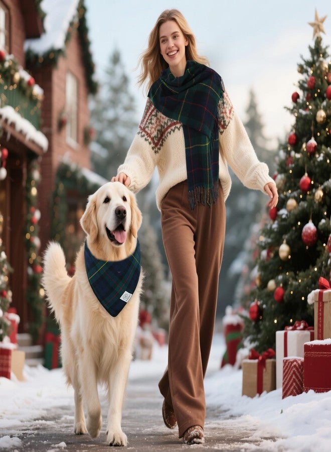 E-Clover Christmas Dog Bandanas Matching Owner Green Blue Buffalo Scarf Plaid Dog Bandana Bibs with Tartan Scarves Shawl for Medium Large Dogs Boy Mom Outfit - Image 5